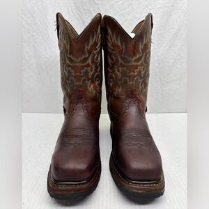 Brazos Brown Embroidered Leather Cowgirl Boots, wos sz 9 B